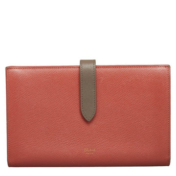 CELINE Large Strap Wallet Long Bicolor Pink Gray Leather Women's