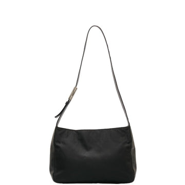 PRADA Plate Bag Black Nylon Leather Women's