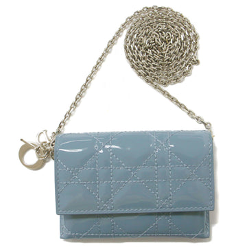 CHRISTIAN DIOR Pouch Blue Cannage Enamel Patent Charm Chain Bag Women's