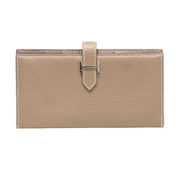 HERMES Bearn Soufflet Wallet Long Etoupe Silver Hardware Epson A196 Men's Women's Compact