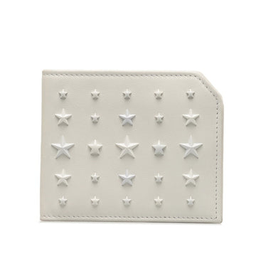JIMMY CHOO Star Studs Bi-fold Wallet White Leather Women's