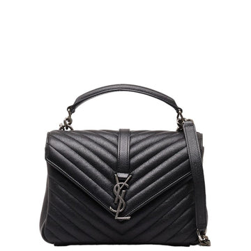 SAINT LAURENT College Handbag Shoulder Bag 428056 Black Leather Women's