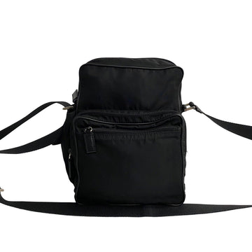 PRADA Triangle metal fittings Leather Nylon Shoulder bag Pochette Sacoche Black 750-6