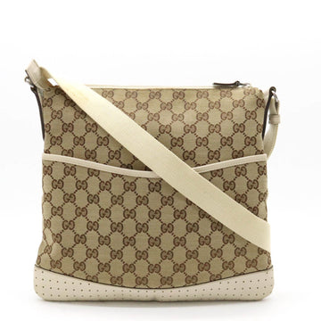 GUCCI GG canvas shoulder bag, punched leather, khaki beige, ivory, white, 145857