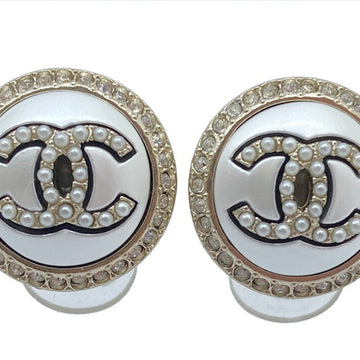 CHANEL Earrings Pierced Round Rhinestone Pearl Coco Mark C20K Accessories Women