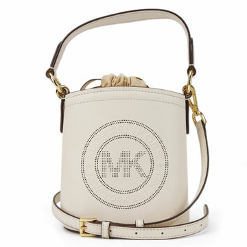 MICHAEL KORS Shoulder Bag 35T1GUWC5I Leather Canvas Ivory Brown Small Bucket Women's