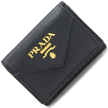 PRADA Tri-fold Wallet 1MH021 Black Red Leather Compact Women's