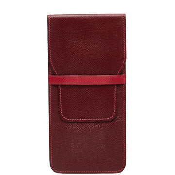 HERMES Pencil Case Red Leather Women's