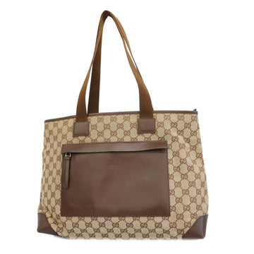 GUCCI Tote Bag GG Canvas 34339 Leather Brown Beige Women's