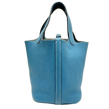 HERMES Picotin PM Taurillon Clemence Blue Jean I Engraved Handbag Leather Women's