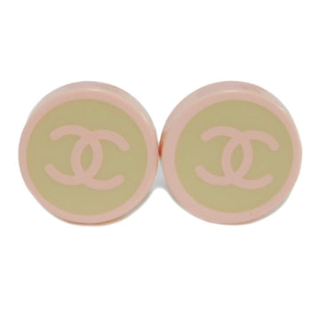 CHANEL Earrings Round Coco Mark CC Resin Pastel Bicolor Light Beige Pink 05C Plastic Women's