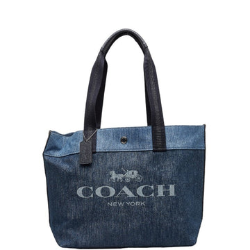 COACH Tote Bag 91131 Blue Denim Canvas Leather Women's
