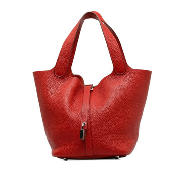 HERMES Picotin Lock MM Handbag Red Taurillon Clemence Women's