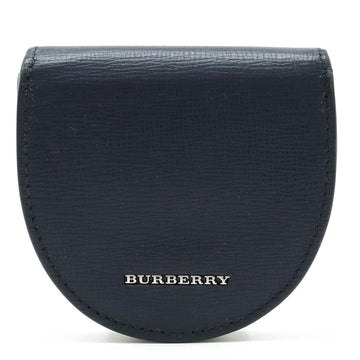 BURBERRY Coin Case Purse Horseshoe Shape Leather Navy