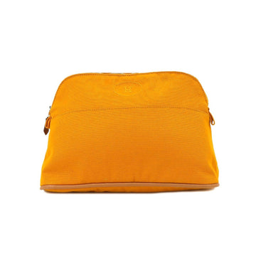HERMES Bolide Pouch MM Cotton Canvas Leather Yellow Silver Hardware