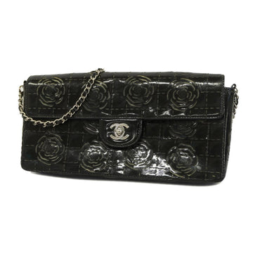 CHANEL Shoulder Bag Camellia Chain Patent Leather Black Women's