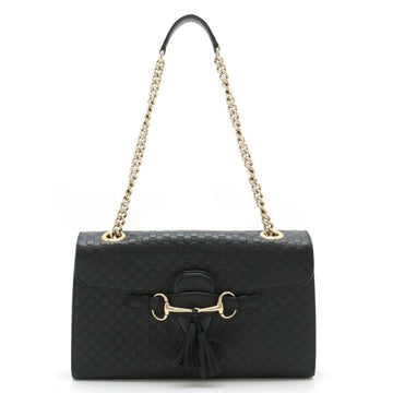 GUCCI Micro ssima Emily Medium Shoulder Bag Chain Tassel Leather Black 449635