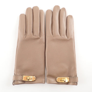 HERMES Kelly Leather Gloves 7 Beige Ladies