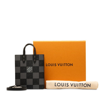 LOUIS VUITTON Damier Checkerboard Sac Plat XS Handbag Shoulder Bag N60479 Noir Black Leather Women's