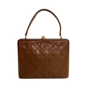 CHANEL Matelasse Lambskin Leather Handbag Tote Bag Brown 17505