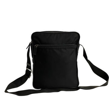 PRADA Triangle Metal Fittings Leather Nylon One Shoulder Bag Tote Black 13768