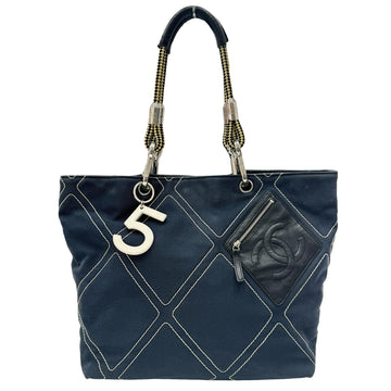 CHANEL No.5 Number 5 Coco Mark Tote Bag Handbag Canvas Leather Navy Black A27208 9th Series Ladies