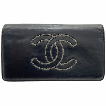 CHANEL long wallet chain Coco mark bi-fold leather black  CC MM-13098