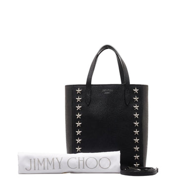 JIMMY CHOO Studded Pegasi Tote Bag Shoulder Black Silver Leather Women's
