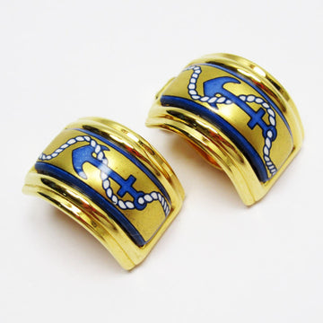 HERMES Earrings Cloisonne Metal Enamel Gold Blue White Women's w0318i