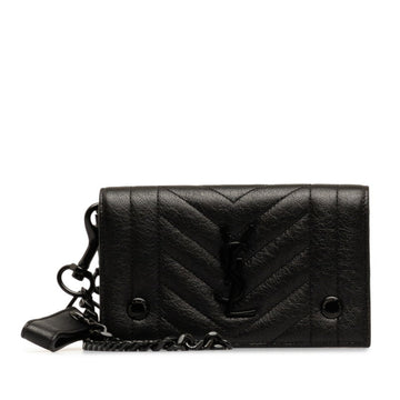 SAINT LAURENT YSL V-stitch shoulder bag chain wallet black leather women's