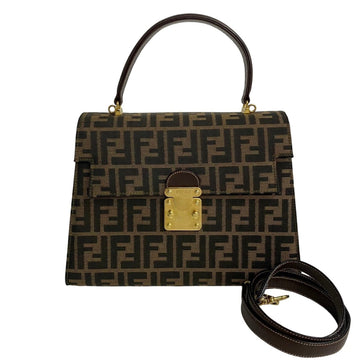 FENDI Zucca pattern FF metal fittings canvas leather 2way handbag shoulder bag brown 21853 763k763-21853