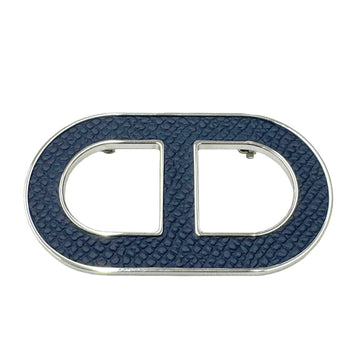 HERMES Chaine d'Ancre Brooch Badge Epson Navy Leather Metal Men's Women's