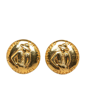 CHANEL Mademoiselle Round Earrings Gold Plated Women's