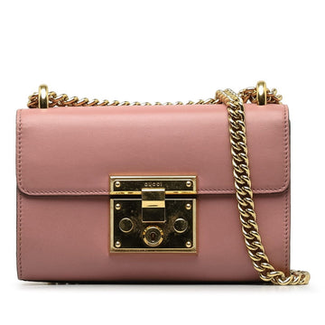 GUCCI Small Padlock Chain Shoulder Bag 409487 Pink Gold Leather Women's