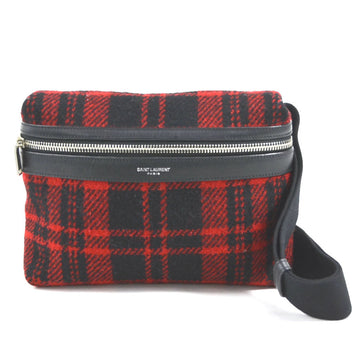 SAINT LAURENT Body Bag Wool/Leather Red x Black Unisex 634717