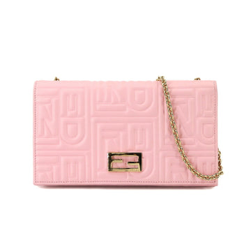 FENDI Chain Wallet Long Leather Pink 8M0219 Gold Hardware