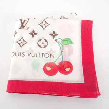 LOUIS VUITTON Takashi Murakami Monogram Cherry 100% Cotton Scarf White Women's