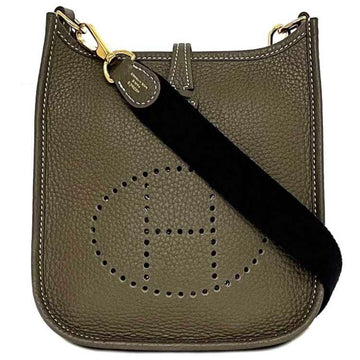 HERMES Shoulder Bag Evelyn TPM Beige Etoupe f-19942 Pochette Leather Taurillon Clemence Z Engraved  Punching 2021 Navy Strap