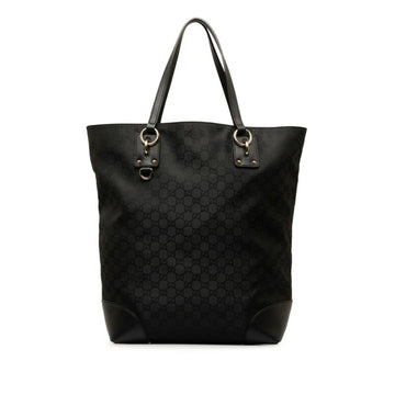 GUCCI GG Nylon Tote Bag 353702 Black Leather Women's