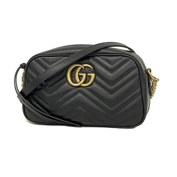GUCCI Shoulder Bag GG Marmont 447632 520981 Leather Black Ladies