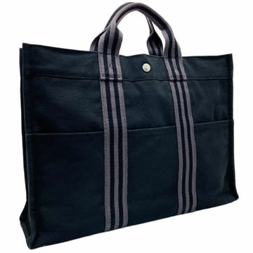 HERMES Tote Bag Fool Toe MM Canvas Black Gray  Bicolor Handbag Back Men Women Unisex MM-12747