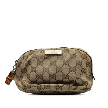 GUCCI Bamboo GG Canvas Pouch 246175 Beige Leather Women's