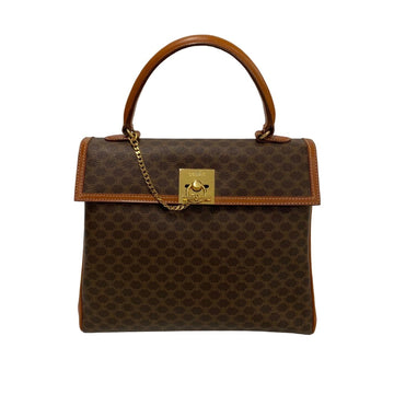 CELINE Macadam Blason Triomphe Pattern Ring Hardware Leather Handbag Tote Bag Brown 42641