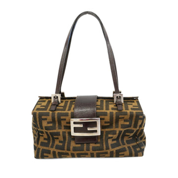 FENDI handbag Zucca nylon canvas leather brown ladies