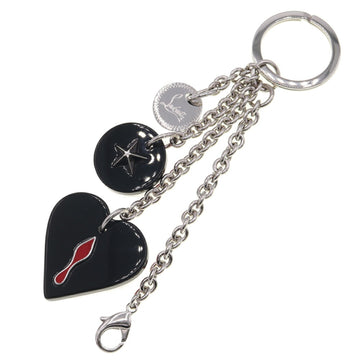 CHRISTIAN LOUBOUTIN Louboutin Keychain W Charm Key Ring Black Red Silver Metal Bag Heart Accessory Women's Christian