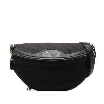 BALENCIAGA Souvenir XS Body Bag Waist 518163 Black Canvas Leather Women's