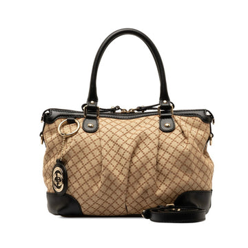 GUCCI Diamante Sukey Handbag Shoulder Bag 247902 Beige Black Canvas Leather Women's
