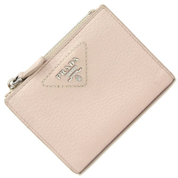 PRADA Bifold Wallet 1ML050 Beige Leather Compact Triangle Ladies