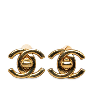 CHANEL Coco Mark Turnlock Motif Earrings Gold Plated Women's