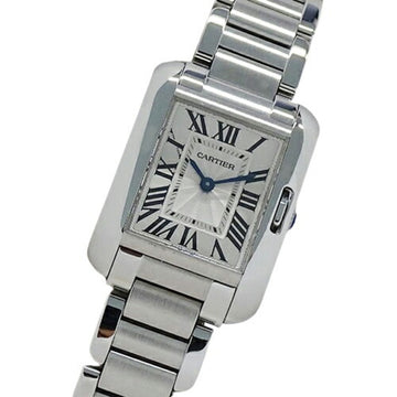 CARTIER Women's Tank Anglaise Watch, SM, Quartz, Stainless Steel, SS, W5310022, Silver, Square, Polished